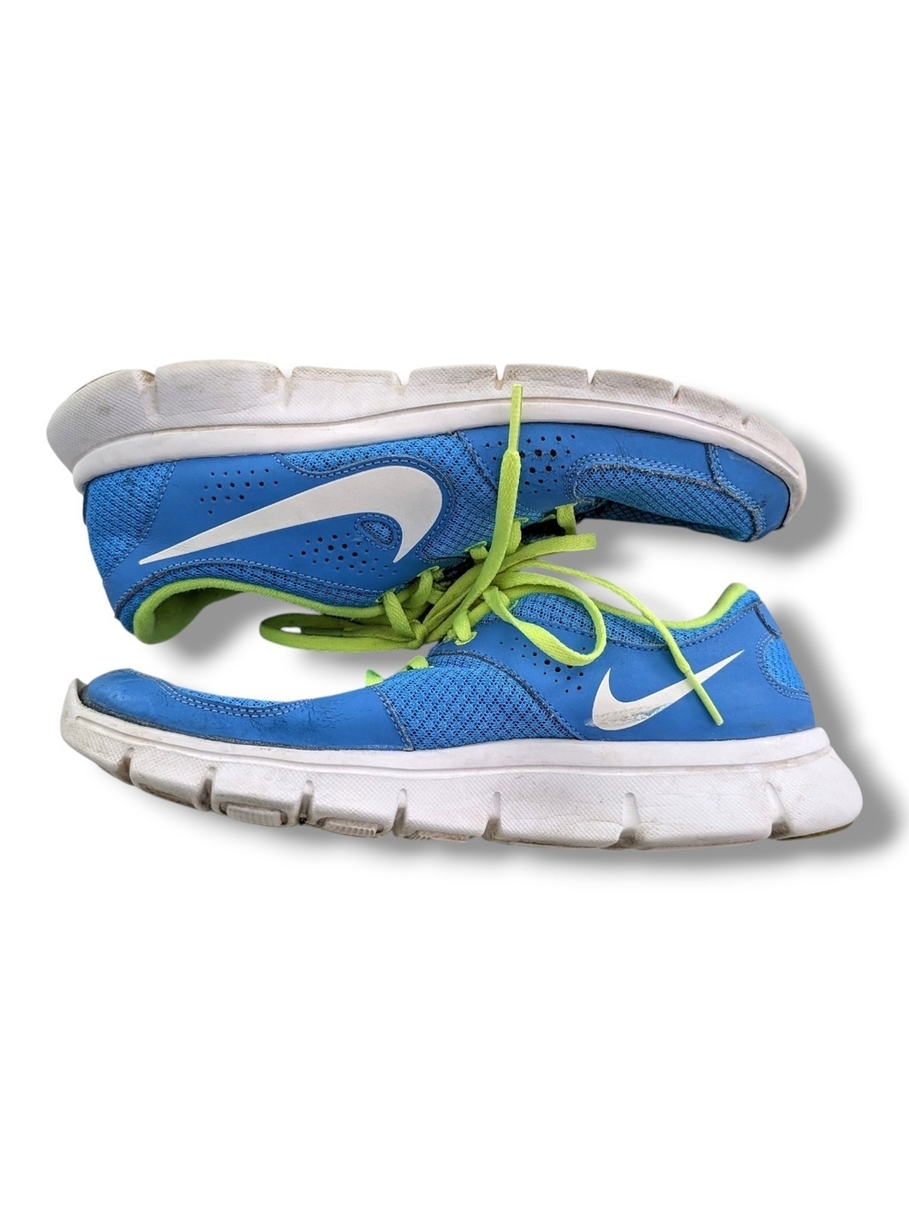 Nike Flex Experience Rn Blue Sneakers with Neon Green Accents, Size 8.5